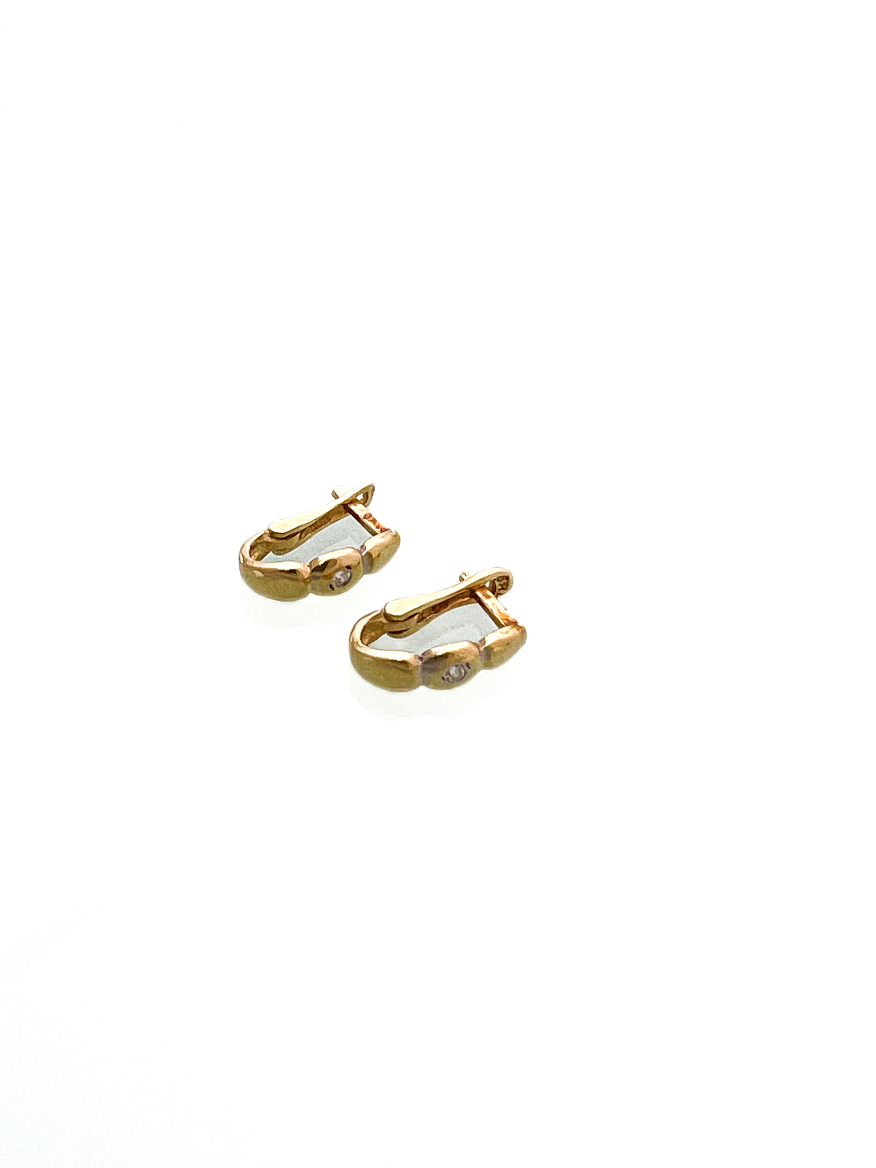 עגילי חצי ירח עם זירקון במרכז זהב 14 קארט - Image 3