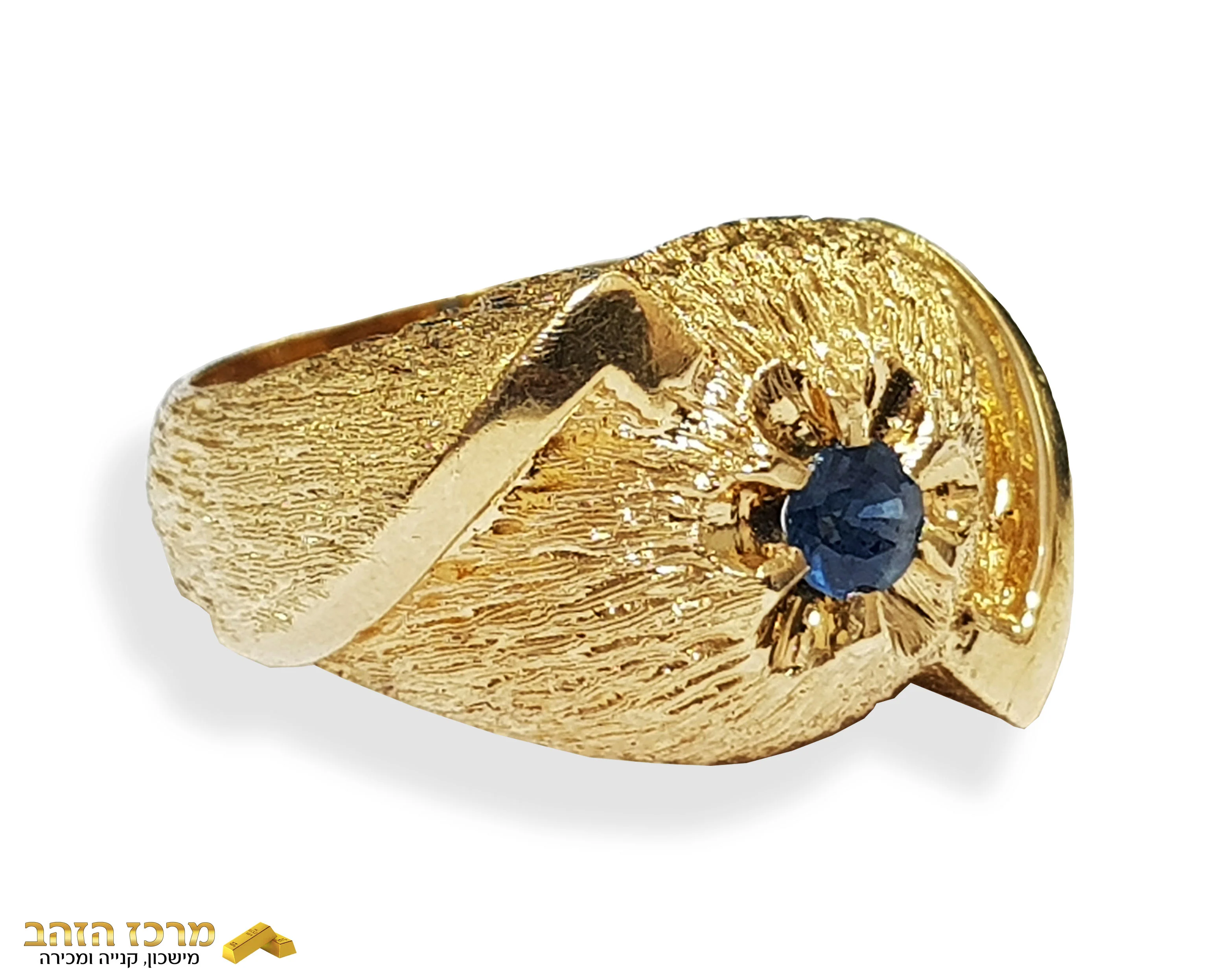 טבעת זהב צהוב 14 קראט משובצת ספיר - Image 3