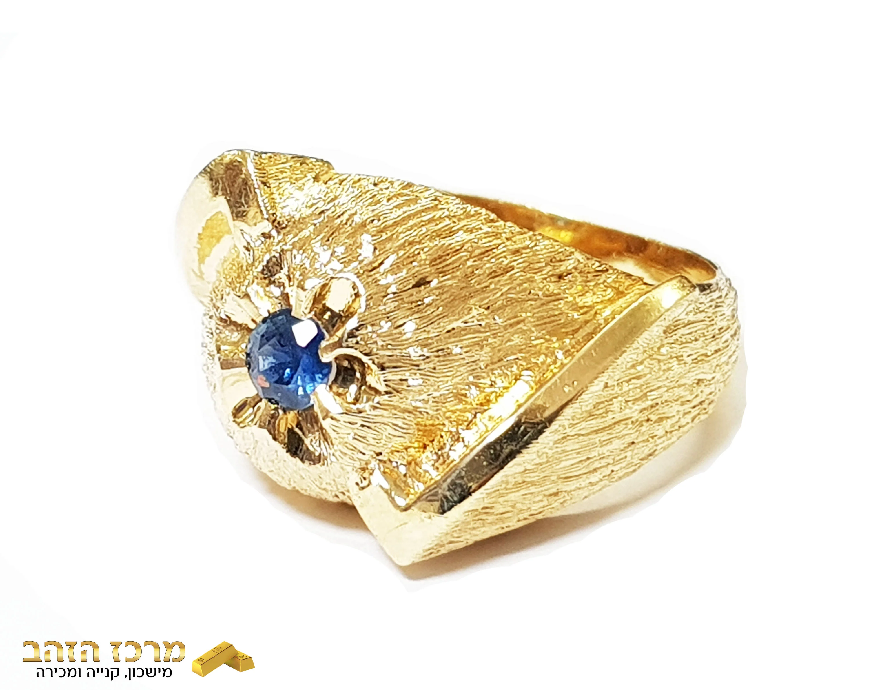 טבעת זהב צהוב 14 קראט משובצת ספיר - Image 4